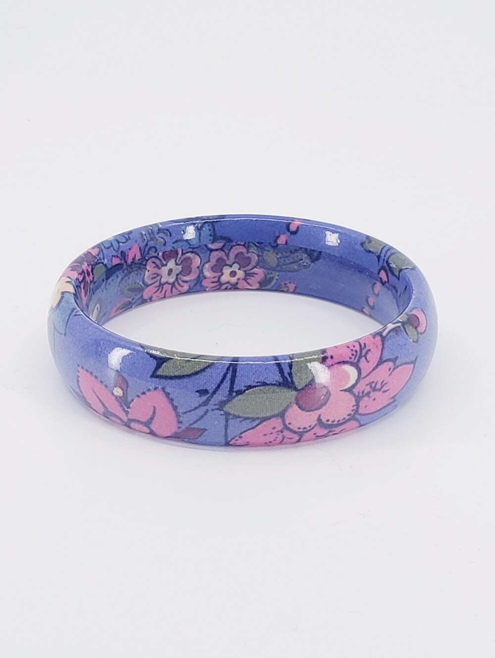E6011 Acrylic Floral Pattern Blue Pink Green Bangle Bracelet 2.7" Diameter